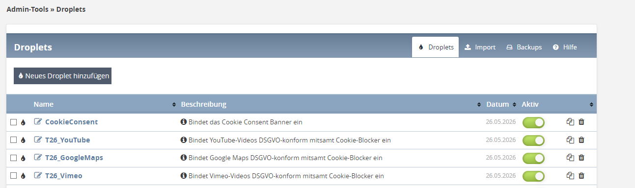 Droplet Youtube,Google Maps, Vimeo